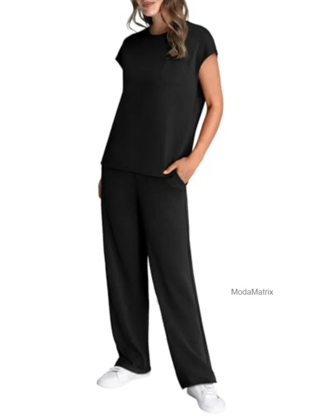 2 Piece Lounge Set Women Casual Travel Vacation Outfit Cap Sleeve Wide Leg
